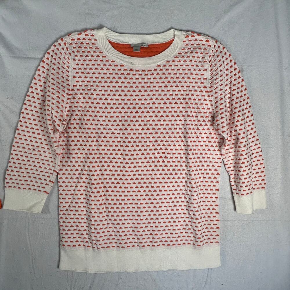 Halogen Scalloped Knit Sweater Womens Size L Cream Rust Textured